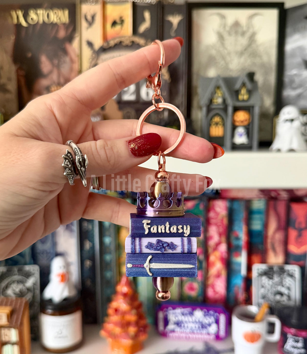 Fantasy Book Stack Bag Charm Keychain