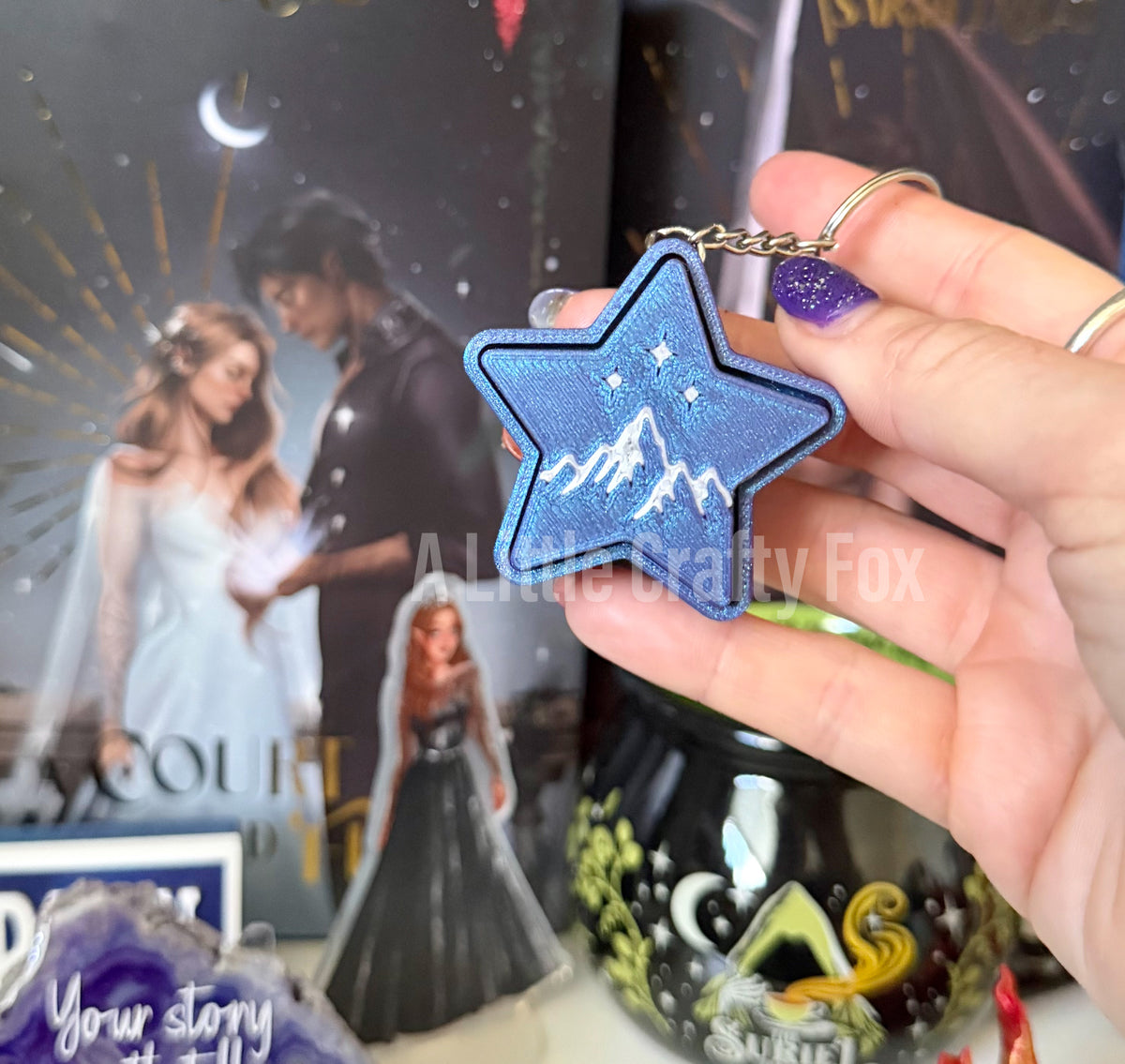 Starlit Peaks Fantasy Fidget Clicker Keychain