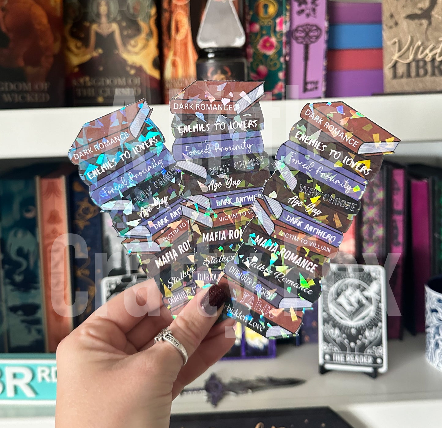 Dark Romance Trope Book Stack Holographic Bookmark