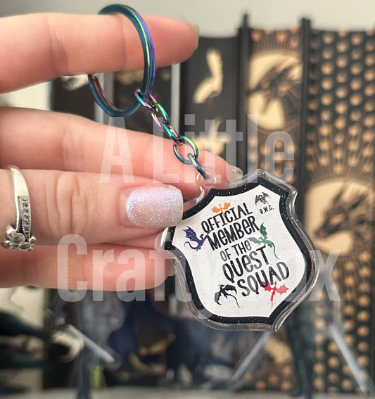 Member of the Quest Squad Onyx Storm Inspired Officially Licensed Glitter Acrylic Keychain