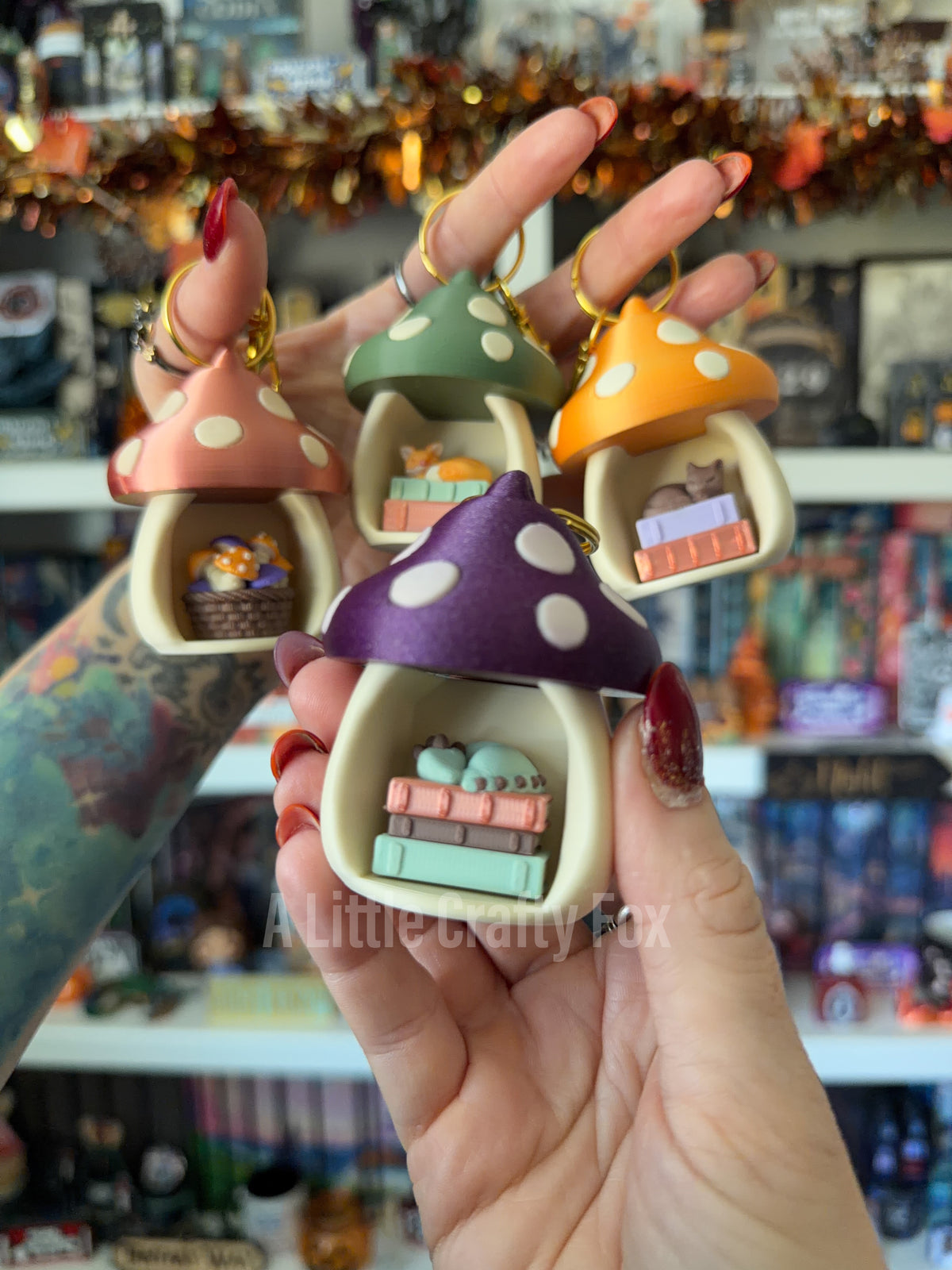 Enchanted Toadstool Book Nook 3D Printed Fidget Clicker Keychain