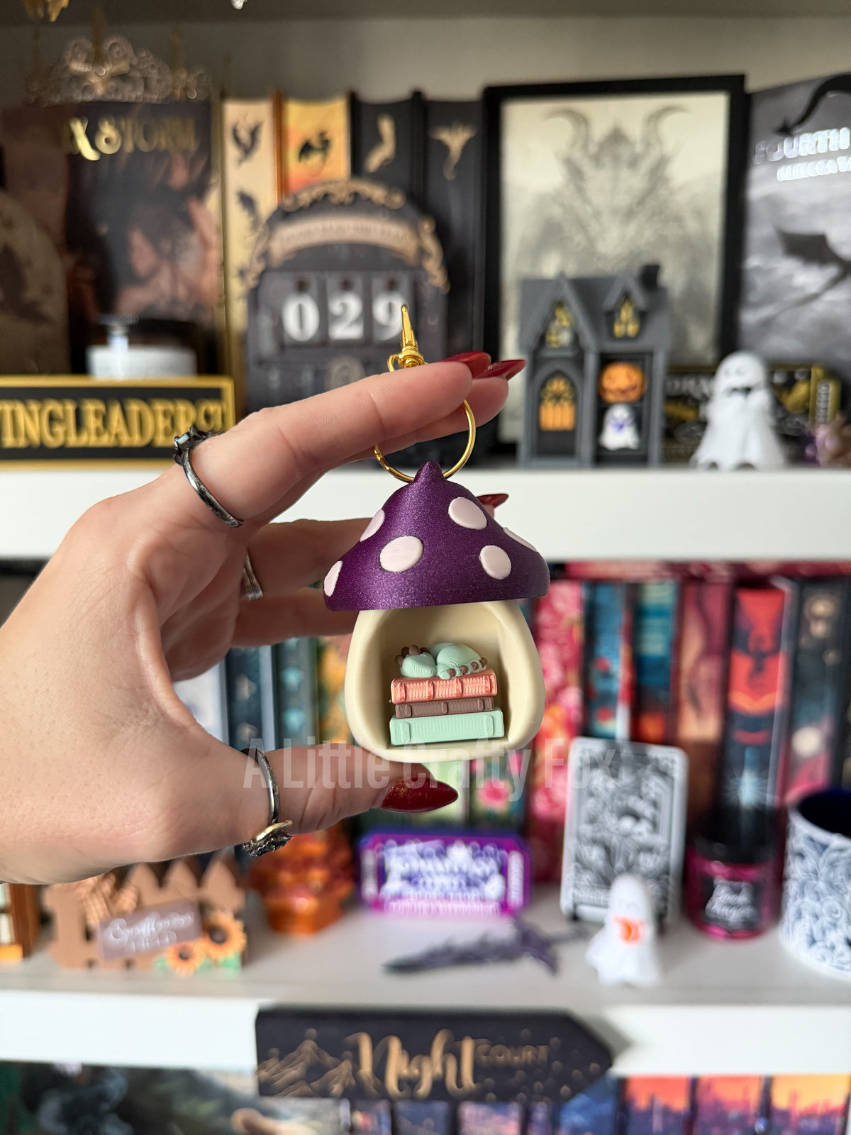 Enchanted Toadstool Book Nook 3D Printed Fidget Clicker Keychain