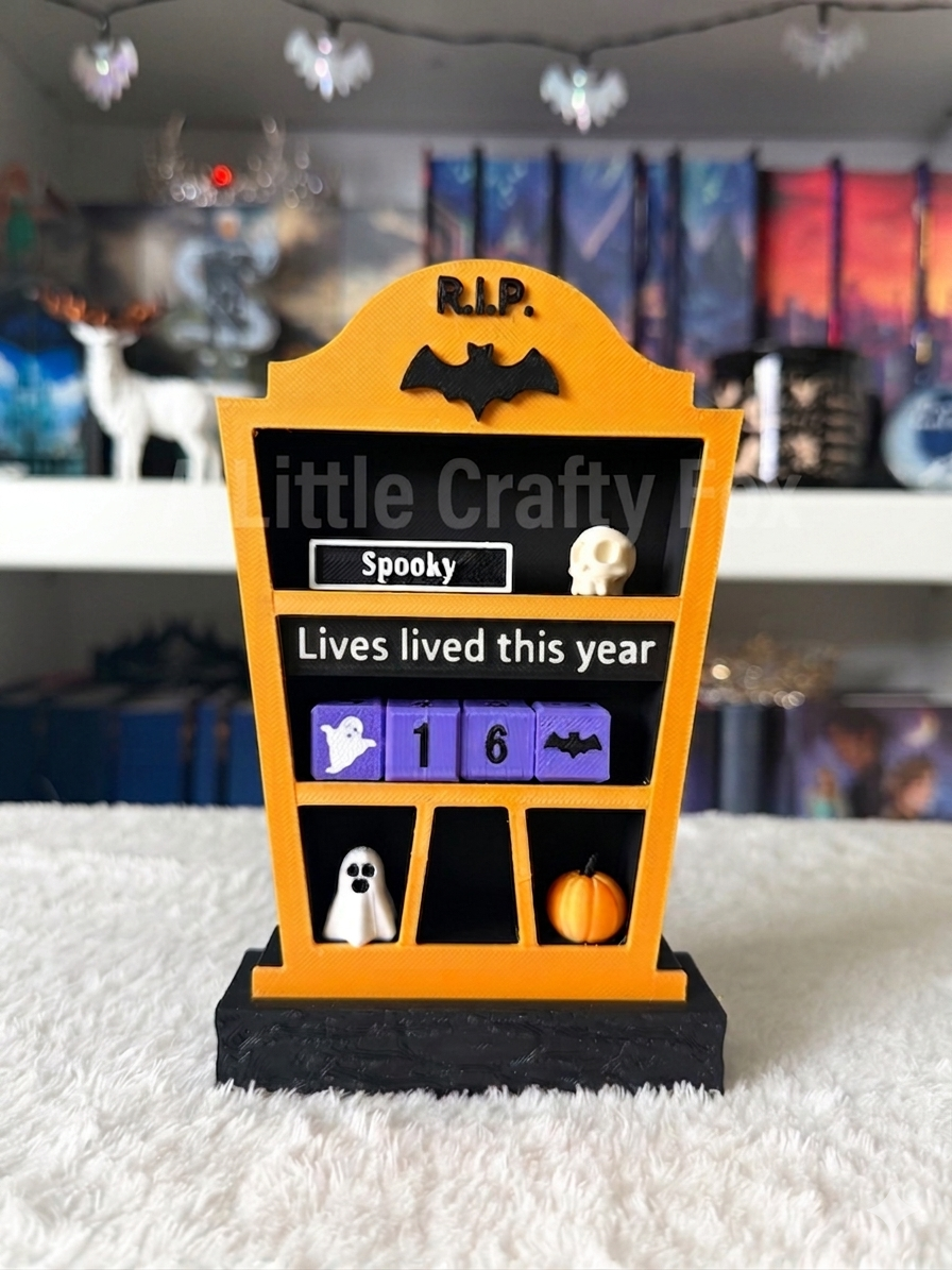 Spooky Season "Lives Lived This Year" Tombstone Book Tracker with Decor