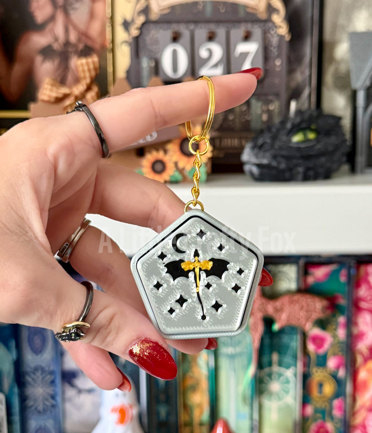 Black & Gold Starry Dragon Fidget Clicker Keychain