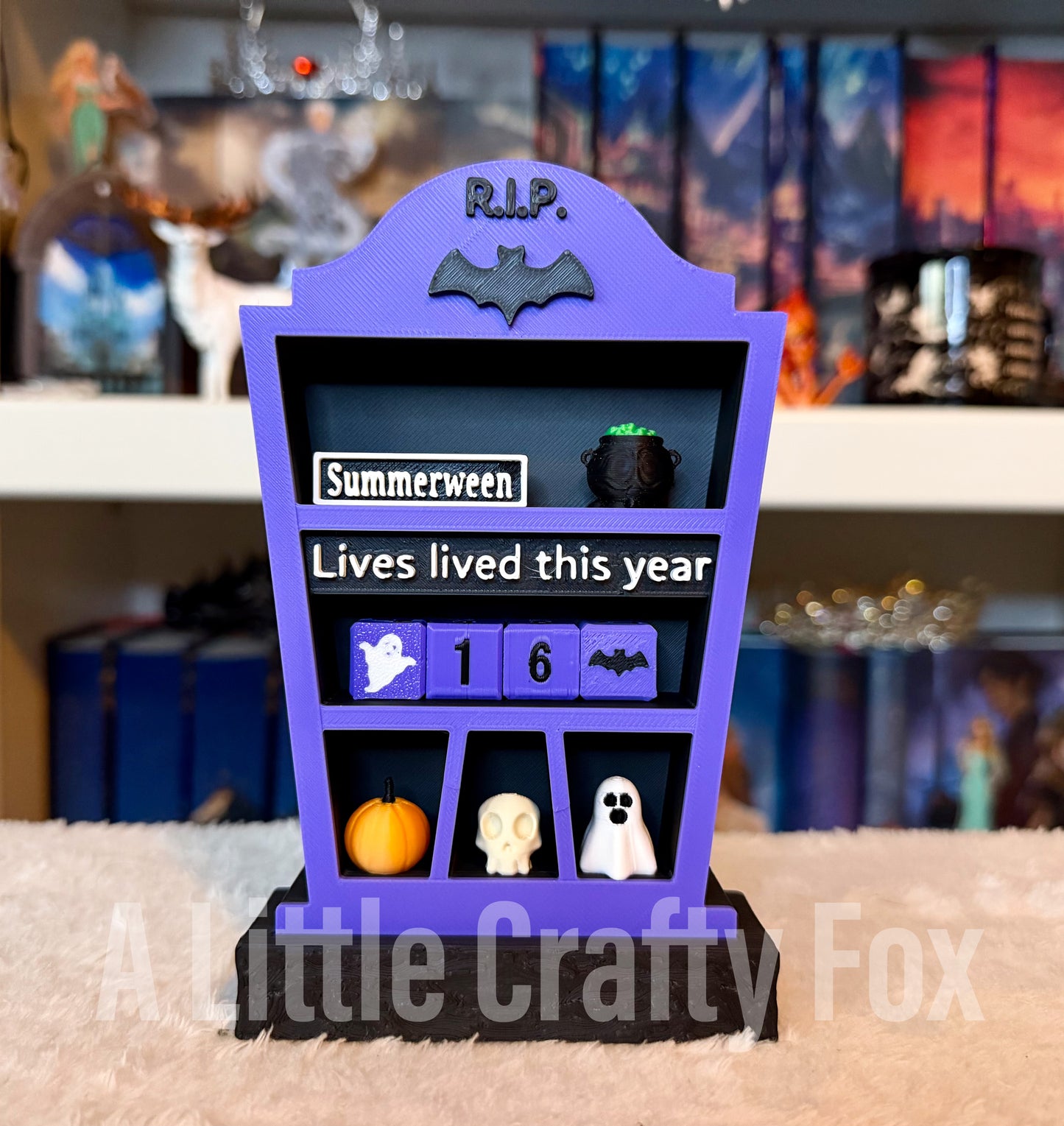 Spooky Season "Lives Lived This Year" Tombstone Book Tracker with Decor