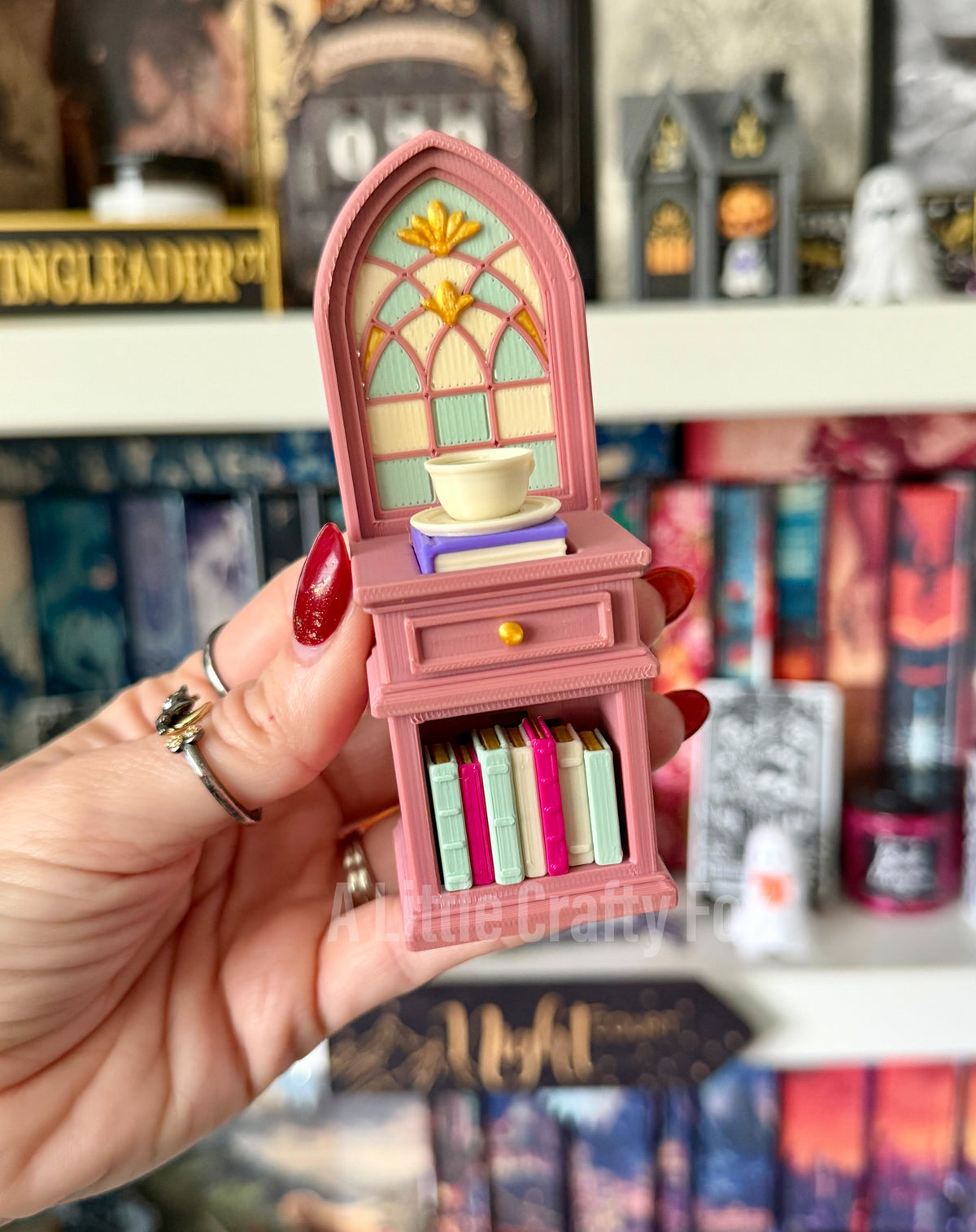 Ethereal Romance Study Stained Glass Book Nook 3D Printed Fidget Clicker