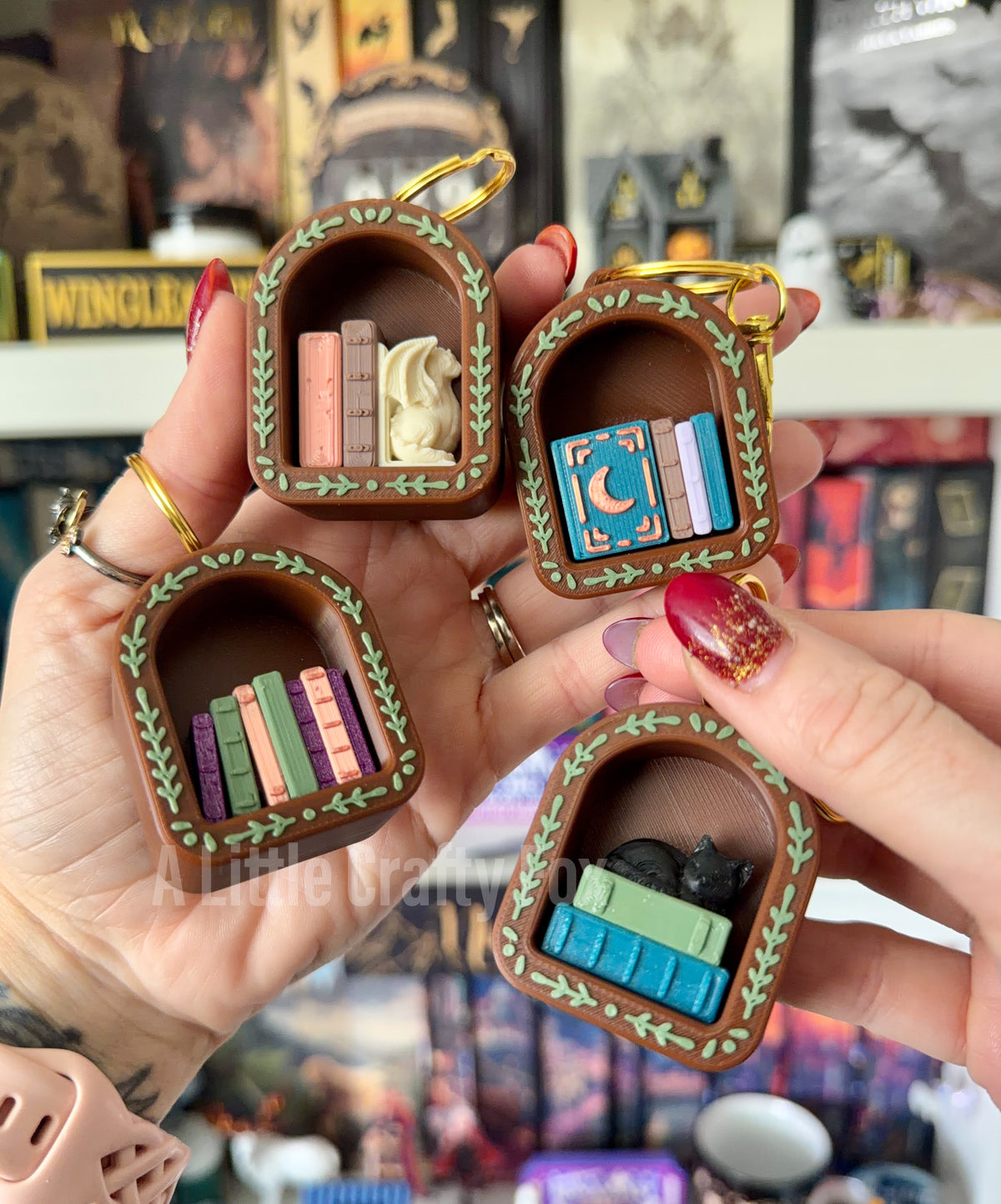Cozy Academia Book Nook 3D Printed Fidget Clicker Keychain Collection