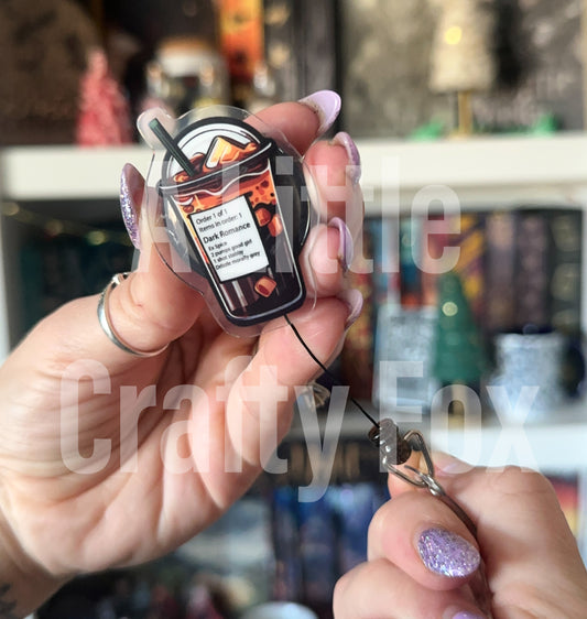 Dark Romance Coffee Order Glitter Acrylic Badge Reel