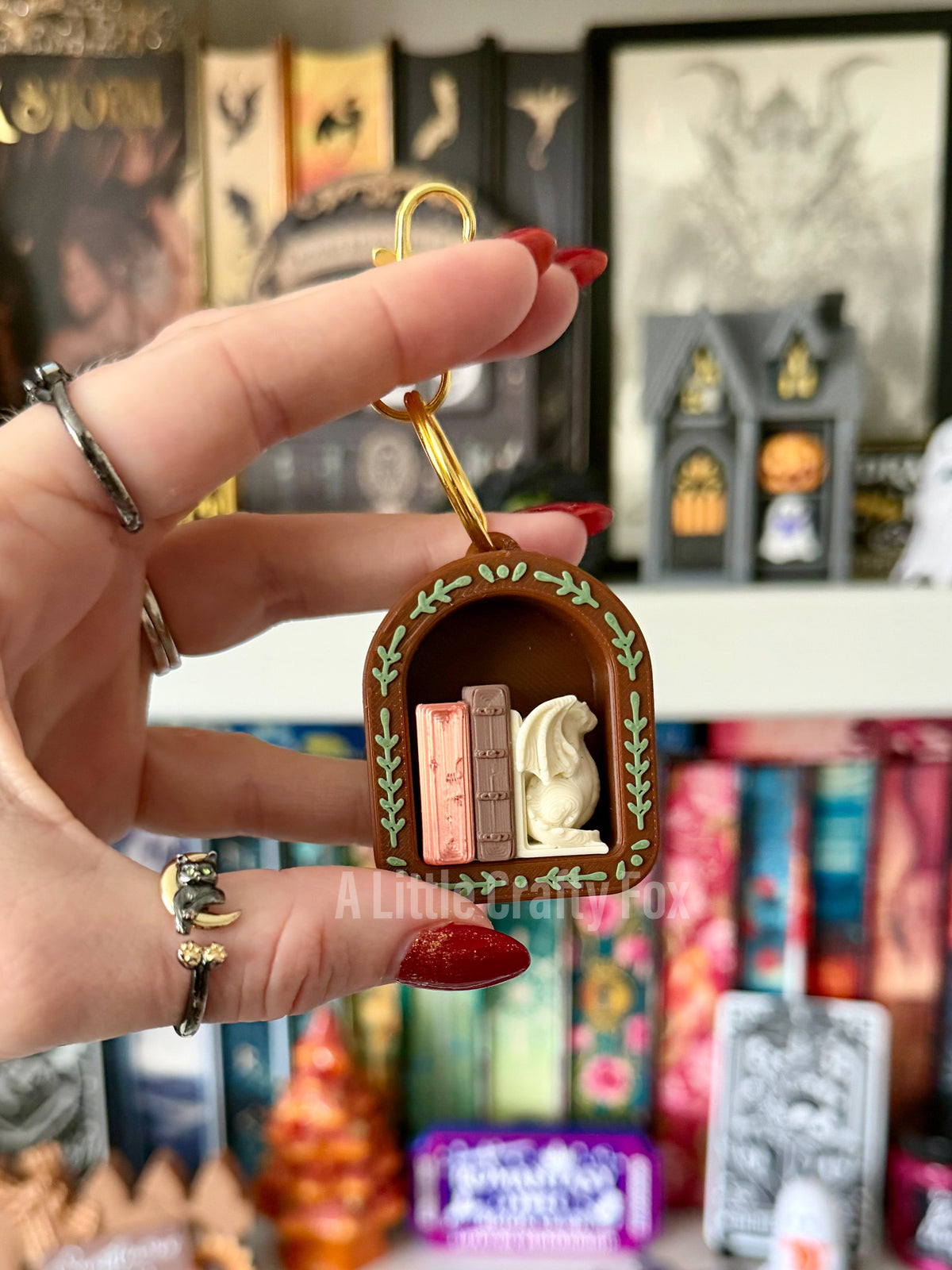 Cozy Academia Book Nook 3D Printed Fidget Clicker Keychain Collection