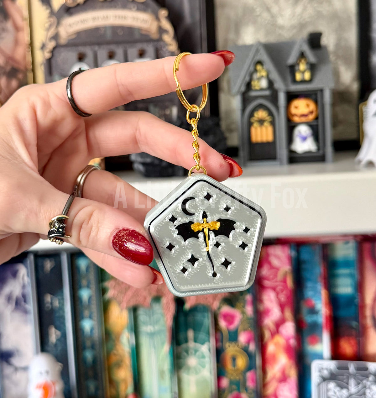 Black & Gold Starry Dragon Fidget Clicker Keychain