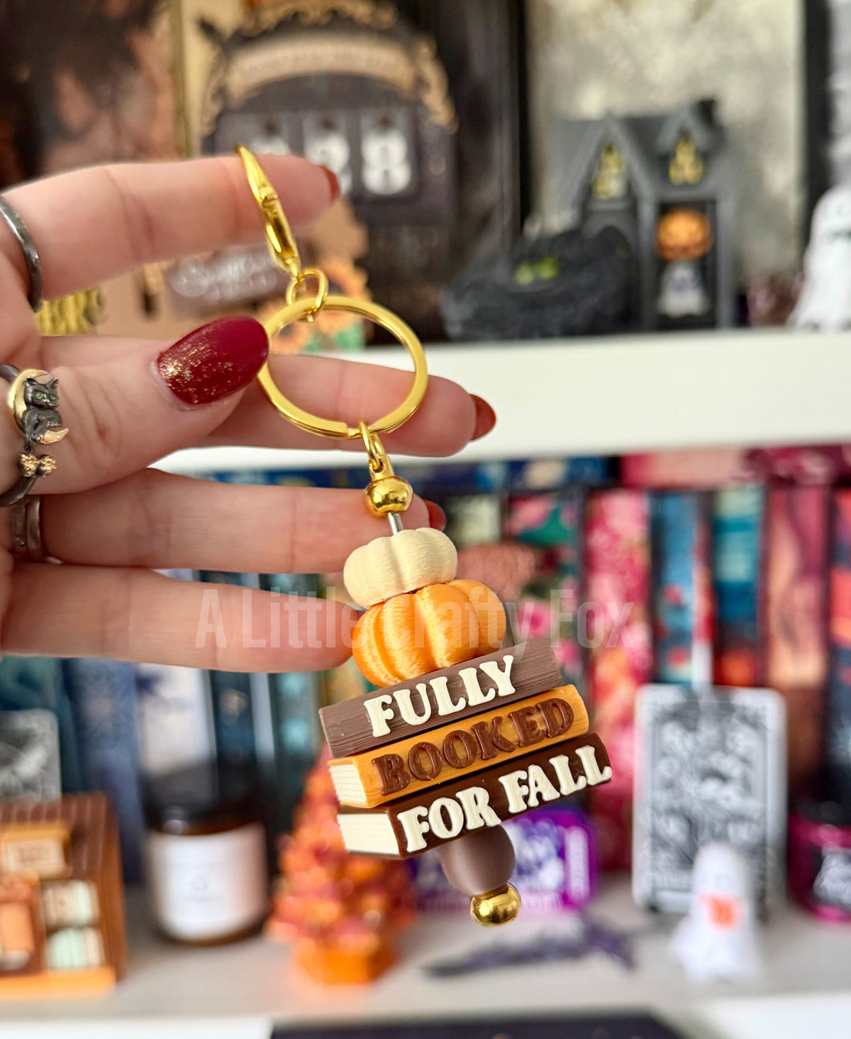 Autumn Fully Booked for Fall Pumpkin Book Stack Bag Charm Keychain