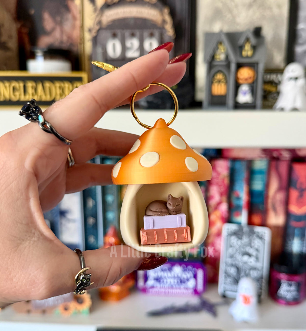 Enchanted Toadstool Book Nook 3D Printed Fidget Clicker Keychain