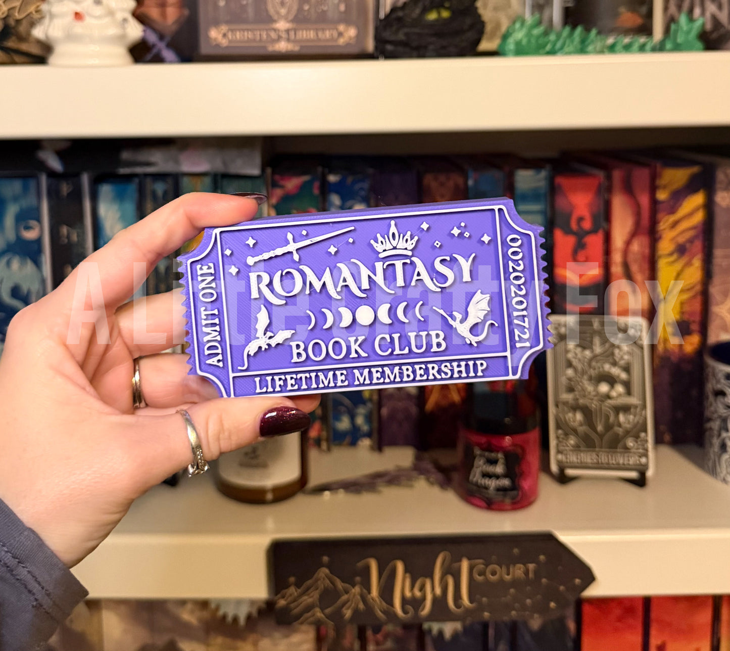 Romantasy Book Club Admission Ticket Shelf Decor