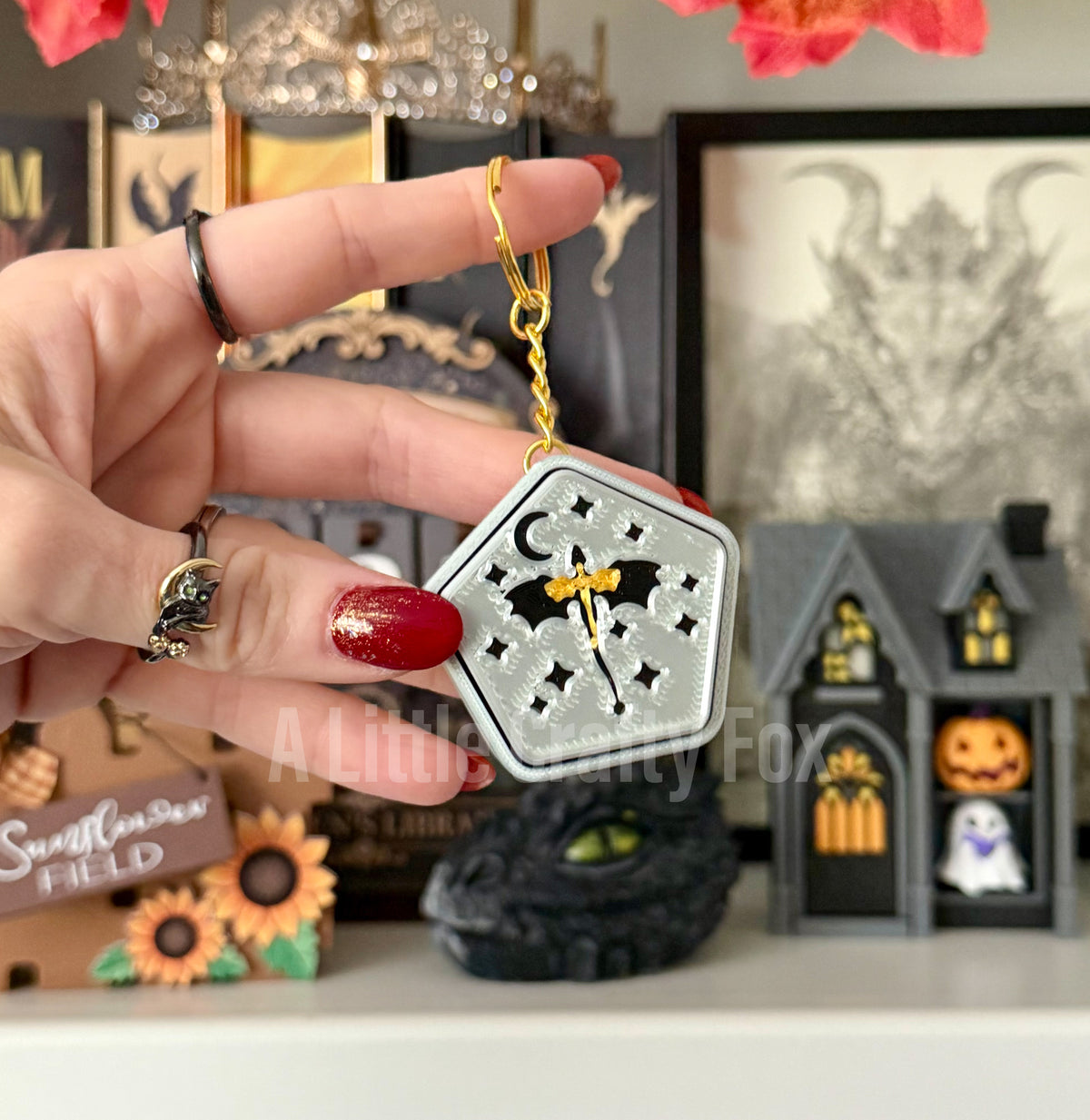 Black & Gold Starry Dragon Fidget Clicker Keychain