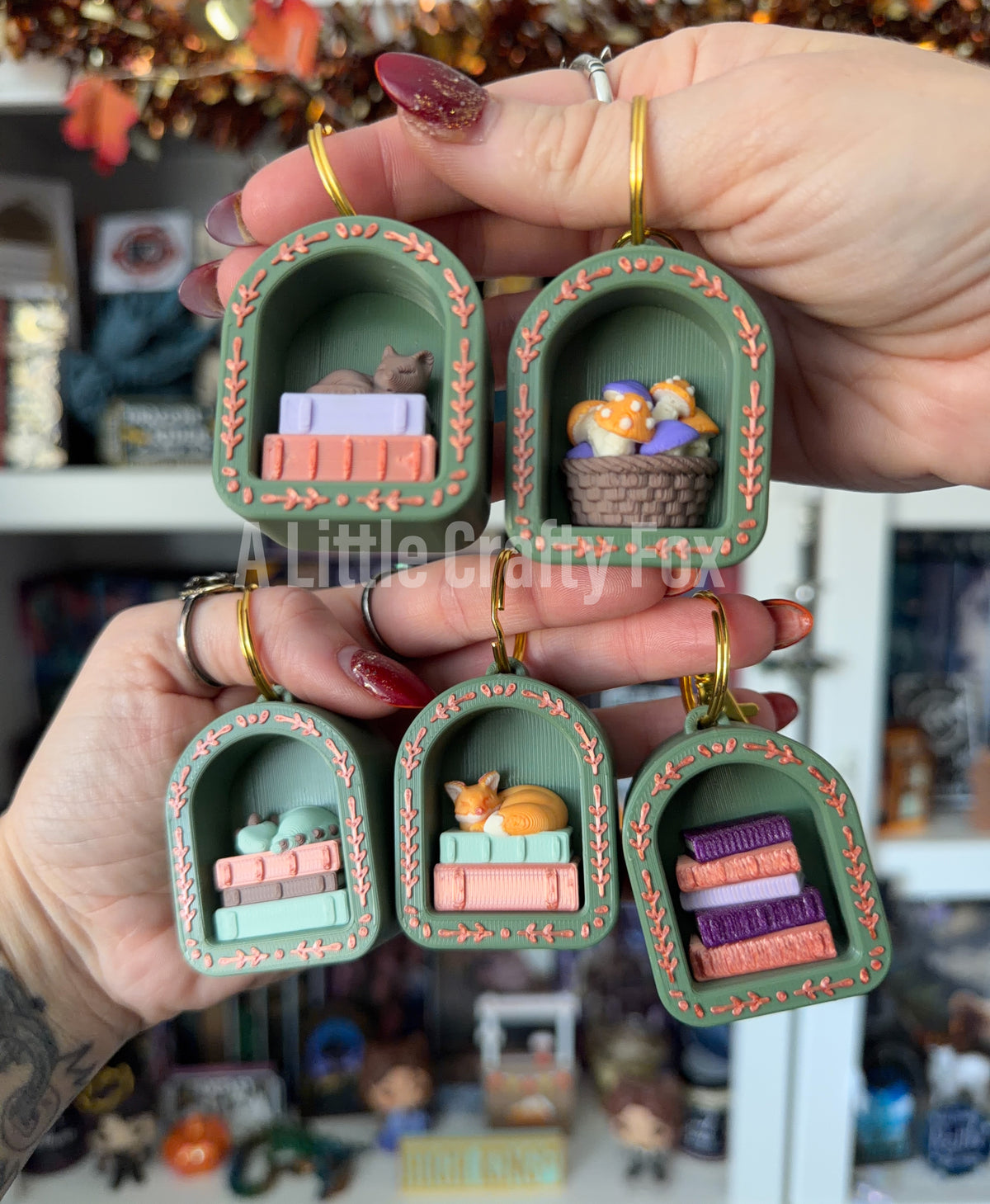 Enchanted Forest Book Nook 3D Printed Fidget Clicker Keychain Collection
