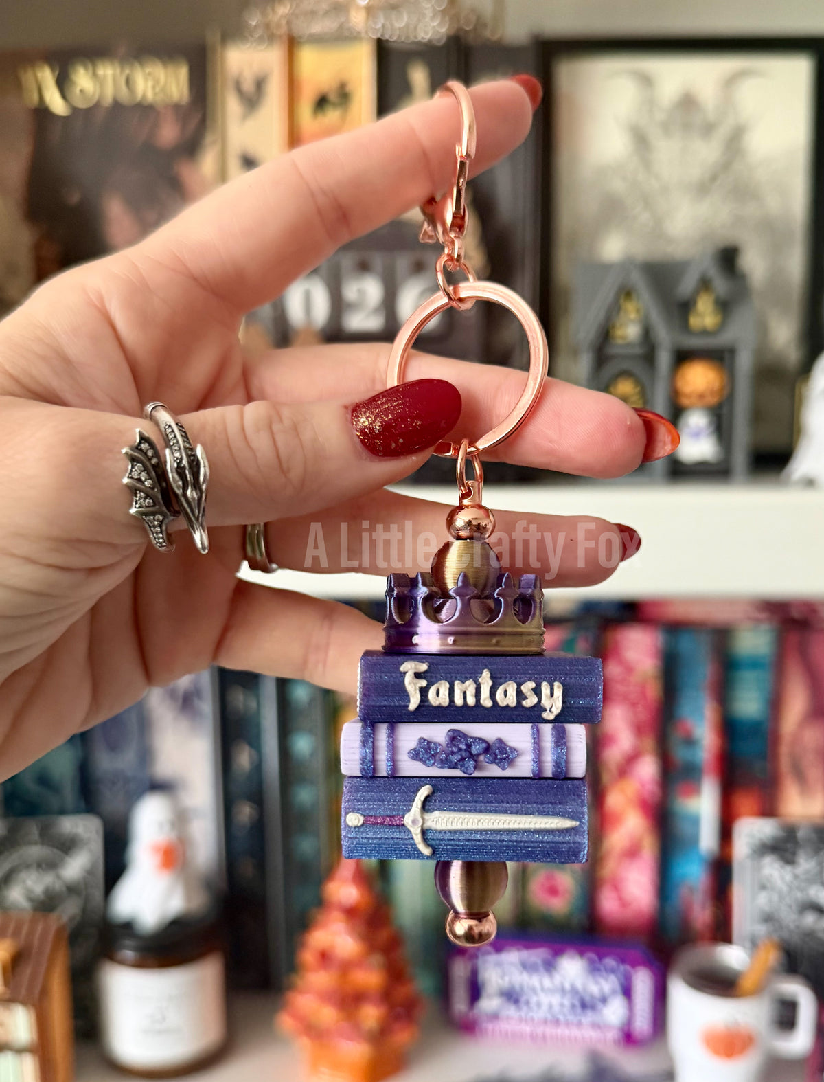 Fantasy Book Stack Bag Charm Keychain