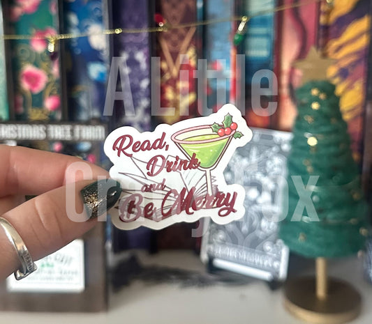Read Drink and Be Merry Bookish Holiday Sticker
