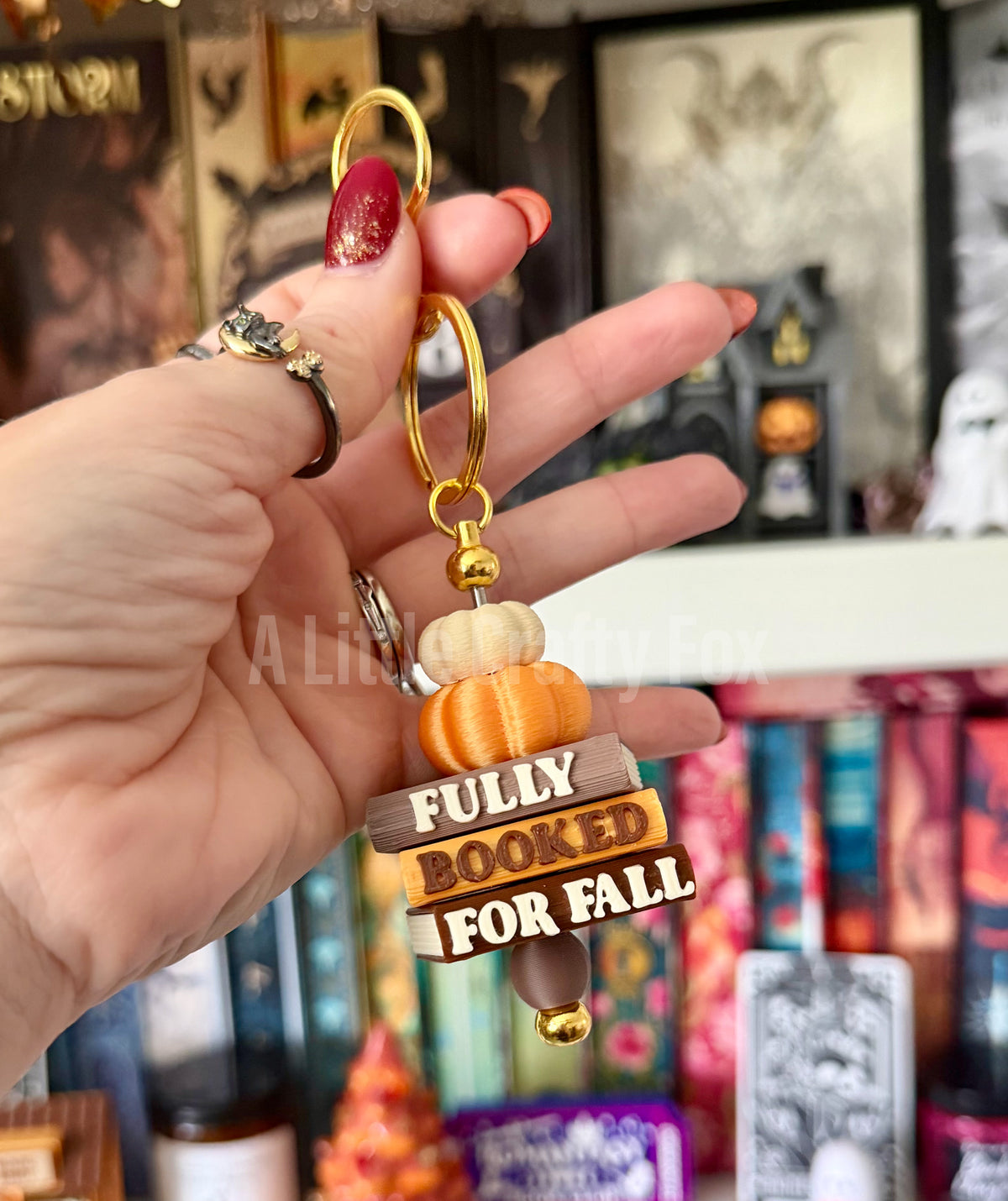Autumn Fully Booked for Fall Pumpkin Book Stack Bag Charm Keychain