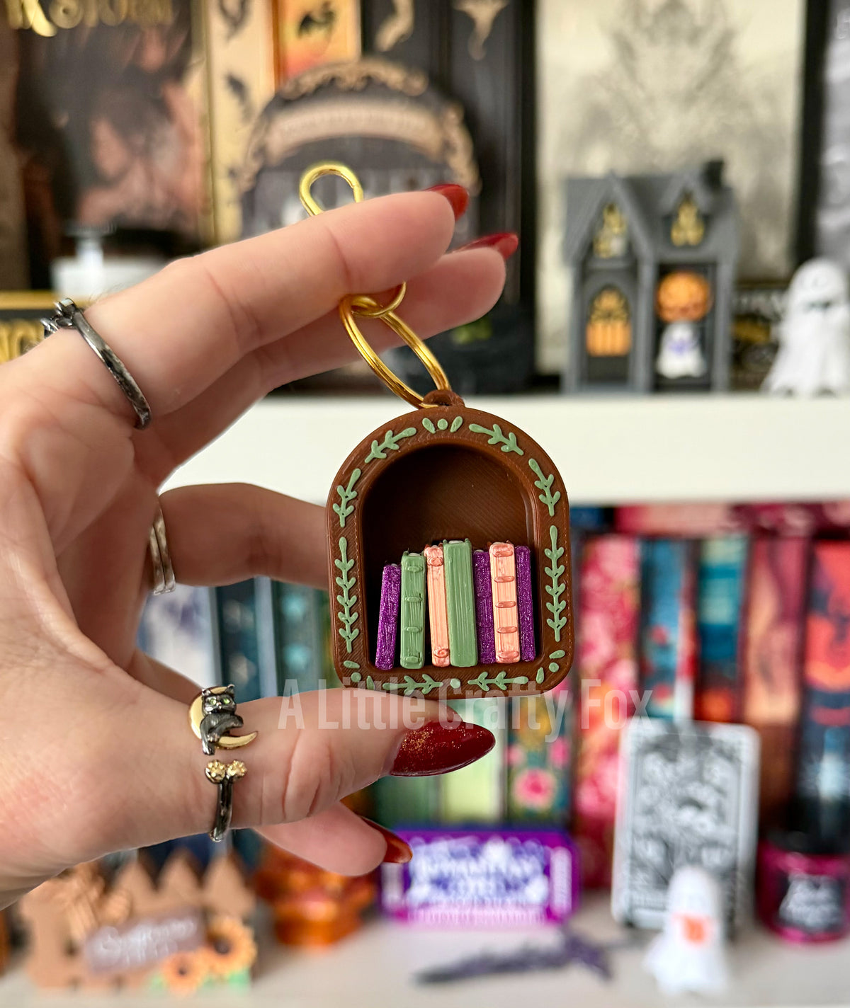 Cozy Academia Book Nook 3D Printed Fidget Clicker Keychain Collection