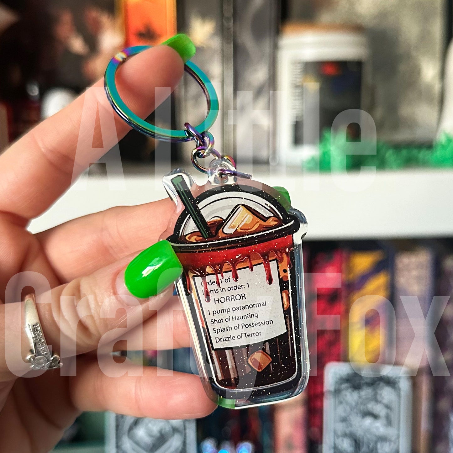 Horror Iced Coffee Glitter Acrylic Keychain
