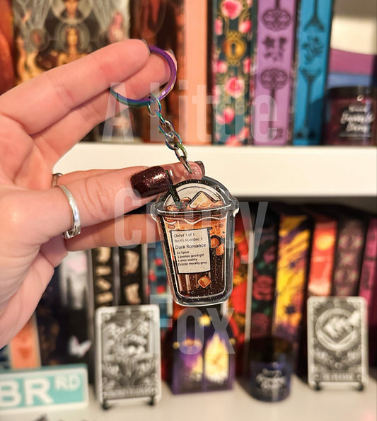 Dark Romance Coffee Order Glitter Acrylic Keychain