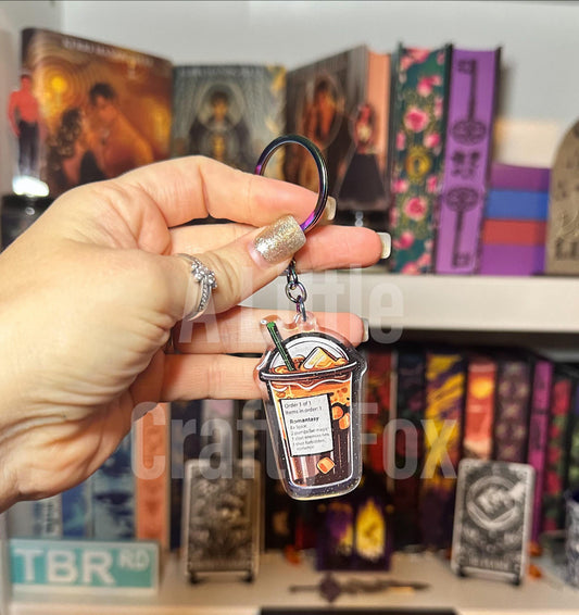 Romantasy Coffee Order Glitter Acrylic Keychain