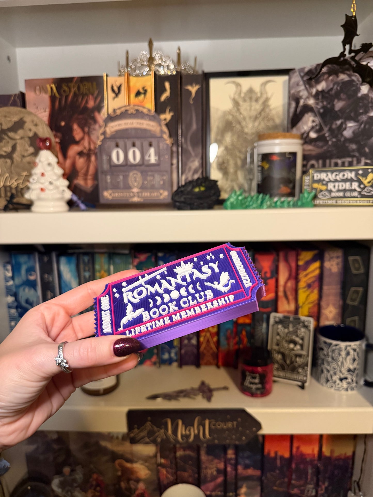 Romantasy Book Club Admission Ticket Shelf Decor